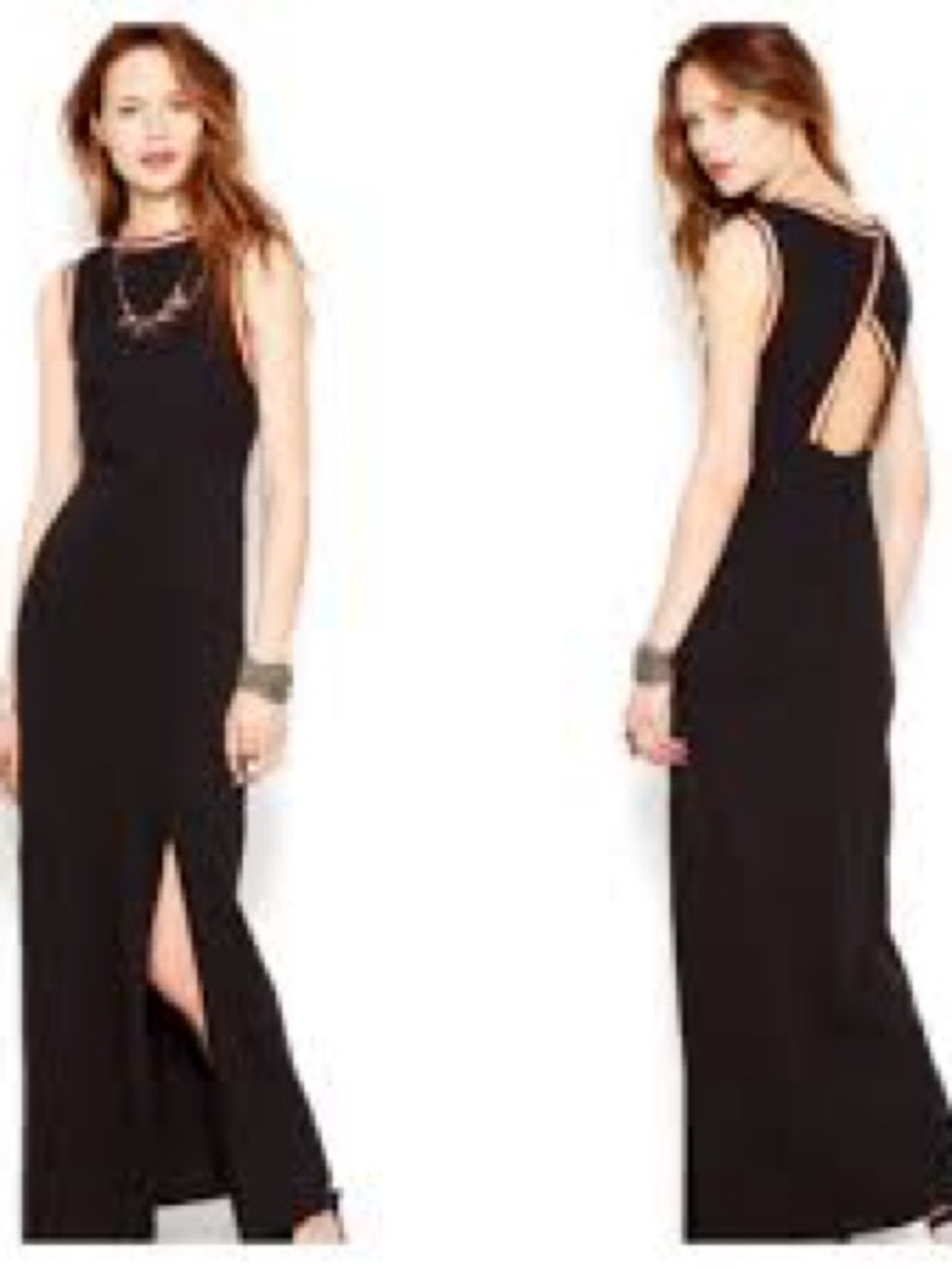 Free People Sabrina Open-Back Cotton Knit Maxi Dress Black M NWT